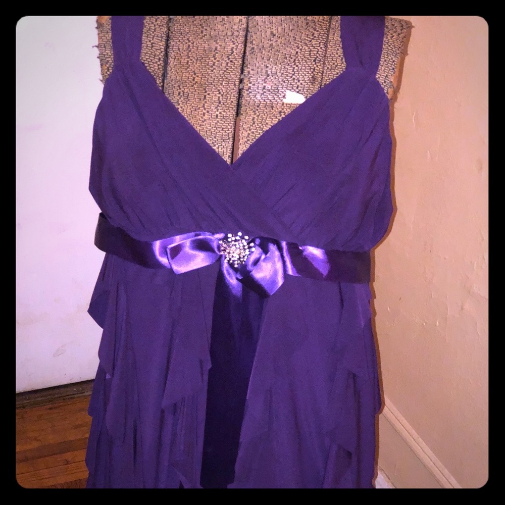 Purple Cocktail Dress with Satin/Rhinestone Belt